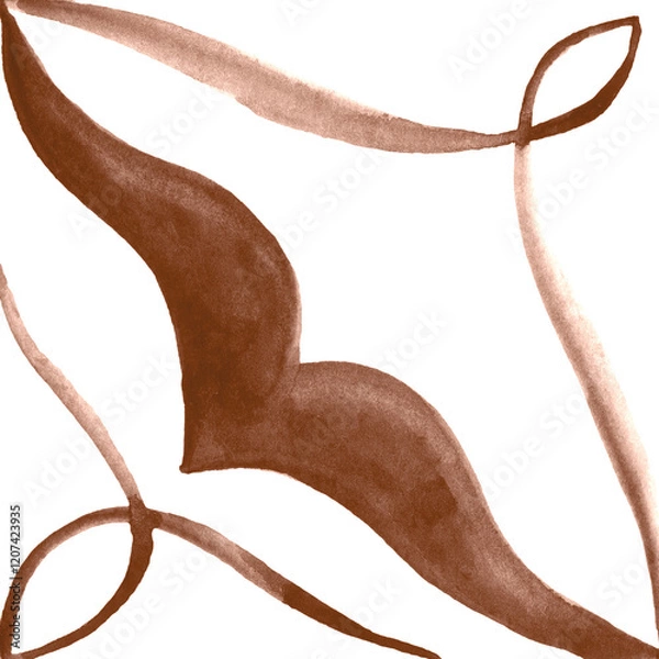 Obraz Watercolor Azulejos Tile in Mocha tones