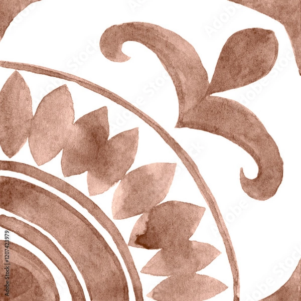 Obraz Watercolor Azulejos Tile in Mocha tones