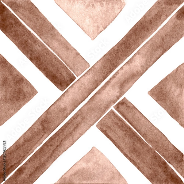 Obraz Watercolor Azulejos Tile in Mocha tones