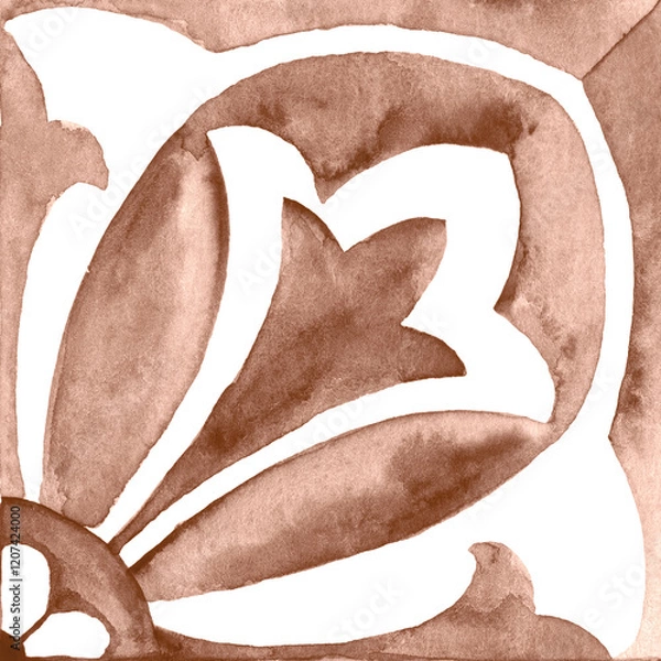 Obraz Watercolor Azulejos Tile in Mocha tones