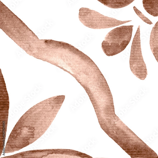 Obraz Watercolor Azulejos Tile in Mocha tones