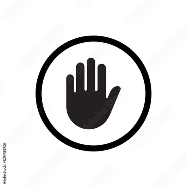 Fototapeta Black stop icon. Stop sign and symbol with hand or palm flat icon for apps and websites. Vector illustration