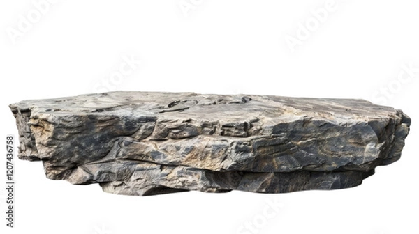 Fototapeta Flat rock podium for product display, isolated on white background