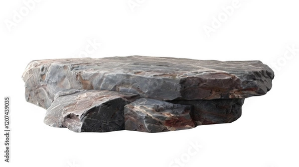 Fototapeta Flat rock podium for product display, isolated on white background