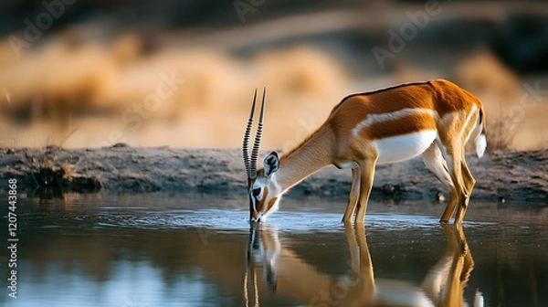 Fototapeta Antelope View of a drinking water from a lake