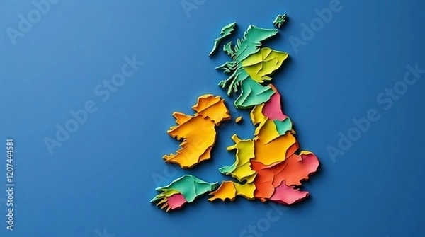 Fototapeta Colorful 3D map of the British Isles.