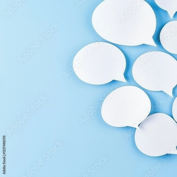 Fototapeta Light Blue Gradient Background with White Speech Bubbles for Creative Designs