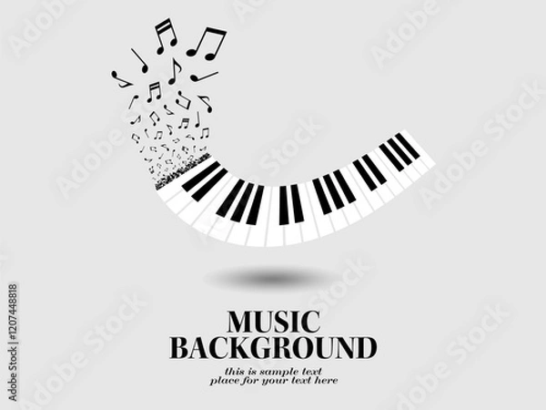 Obraz ピアノ鍵盤が浮かぶ音楽テーマの背景イラスト