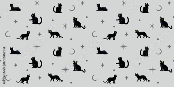 Fototapeta Cute cat seamless pattern vector background