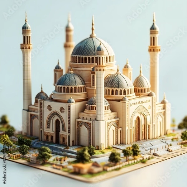 Obraz A highly detailed 3D cute icon mosque render
