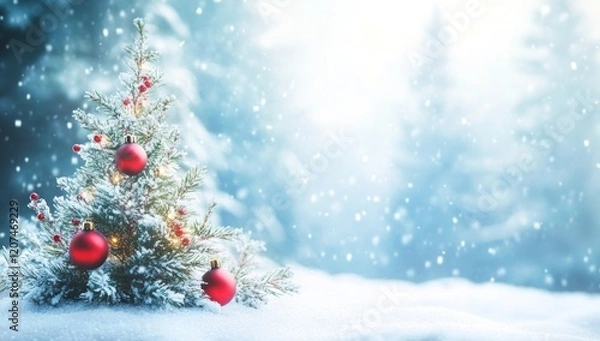 Fototapeta Winter Wonderland: A Snowy Christmas Tree