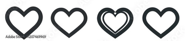 Fototapeta Valentine's Day heart icons in vibrant red on a clean white background, showcasing a variety of heart shapes and styles including geometric forms, stripes, and intricate shapes within the hearts. 