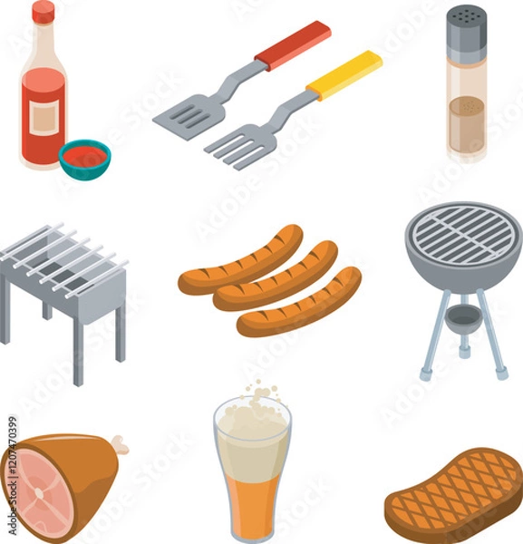 Fototapeta Grilled Food Isometric Icons