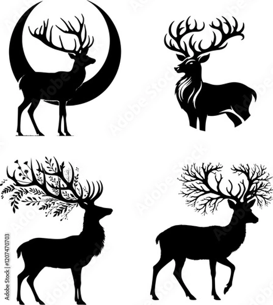 Obraz deer silhouette  sihouette of deer set