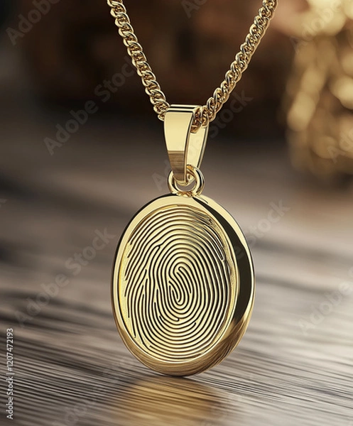 Fototapeta Elegant Gold Pendant with a Unique Fingerprint Design, copy space, close-up