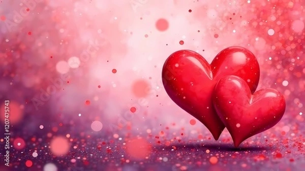 Fototapeta Valentines Card With Red Hearts On bokeh background