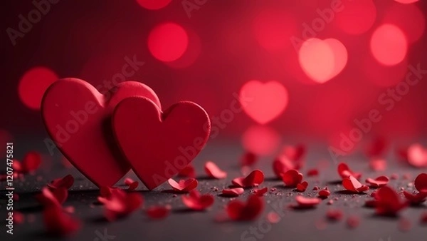 Fototapeta Valentines Card With Red Hearts On bokeh background