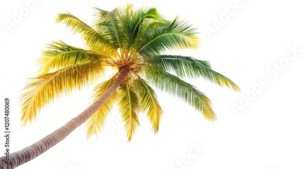 Fototapeta A single palm tree with green leaves against a white background. (1)