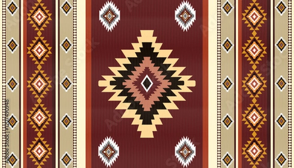 Fototapeta Navajo tribal ethnic Aztec seamless pattern. South Western motif Mexican. Vector Navajo textile. Boho rug Woven carpet decor style. Design for Batik, fabric, clothing. Geometric ornament Indian.
