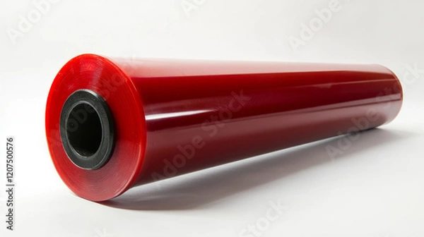 Fototapeta An industrial roller for hoisting equipment made of red polyurethane isolated on a white