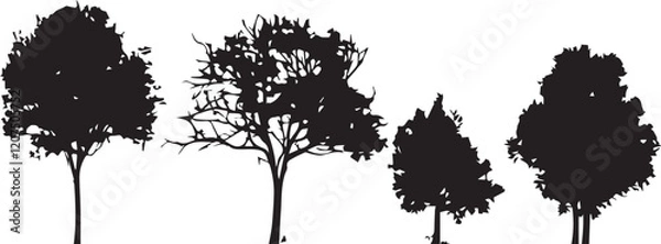 Obraz A set of tree silhouettes for flat design. Hand drawn vector illustration