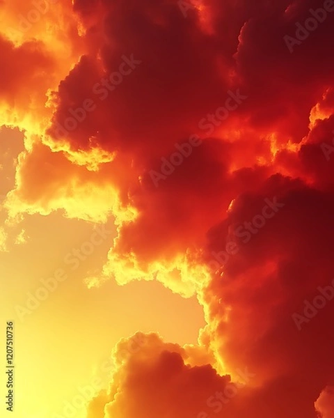Fototapeta Fiery sunset cloudscape, dramatic sky, nature background, design