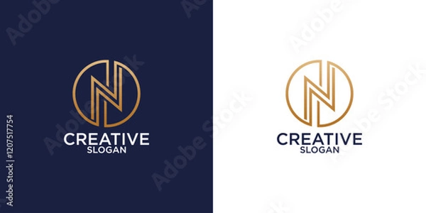 Fototapeta Abstract gradient linear monogram letter N logo icon design modern minimal style illustration. Premium alphabet vector line emblem sign symbol mark logotype
