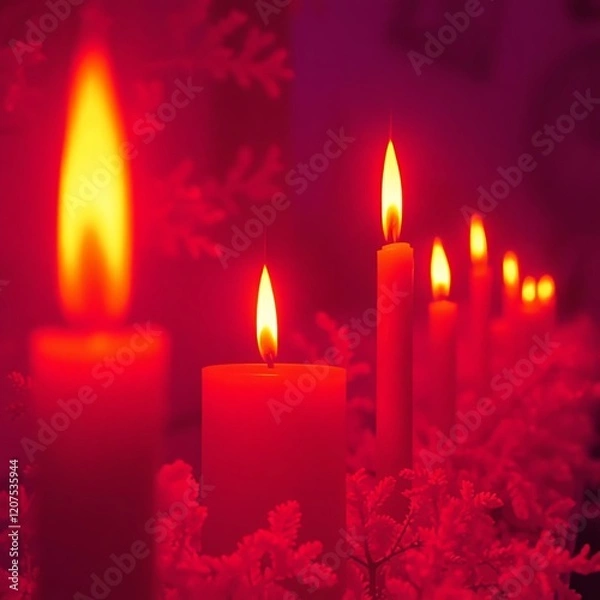 Obraz christmas candles on red background