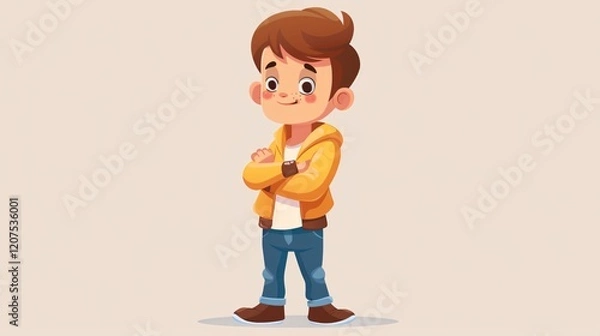 Fototapeta Happy Smiling Boy Thinking While Standing by Car