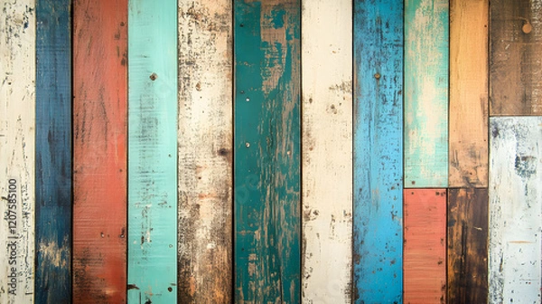Fototapeta Colorful Rustic Wood Planks in Various Shades and Textures
