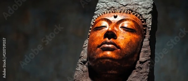 Fototapeta Serene Bronze Buddha Sculpture in Stone  Meditation  Peace  Spirituality