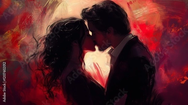 Fototapeta Passionate Embrace in Red Hues