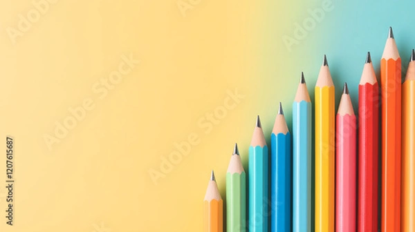Obraz A vibrant array of colored pencils arranged in an ascending line against a soft gradient background