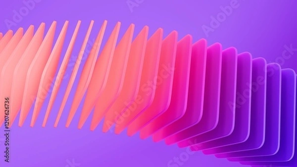 Fototapeta Abstract background with a row of smooth, curved gradient plates on a purple background. 3D render.