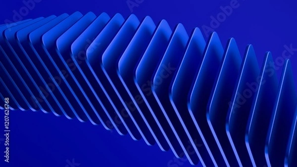 Fototapeta Abstract background with a row of smooth, curved blue plates on a gradient blue background. 3D render.