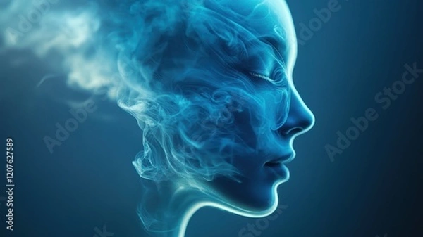 Fototapeta Abstract smoke shapes mimicking animals digital art creation deep blue background artistic viewpoint