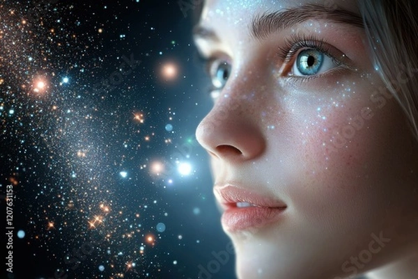 Obraz Exploring mental health woman's cosmic state of mind in space