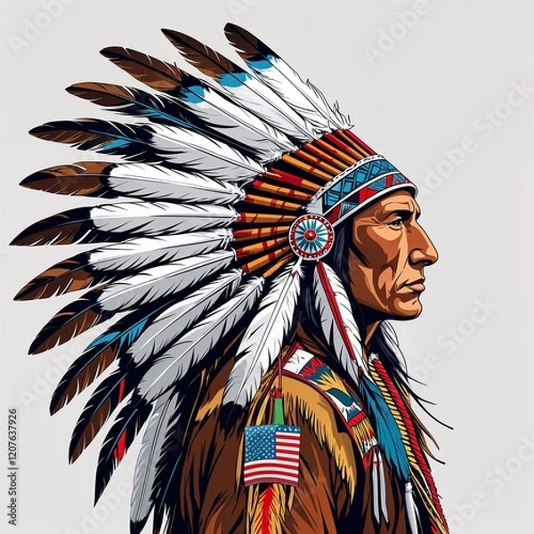 Fototapeta Traditional Native American feather crown on a plain white background