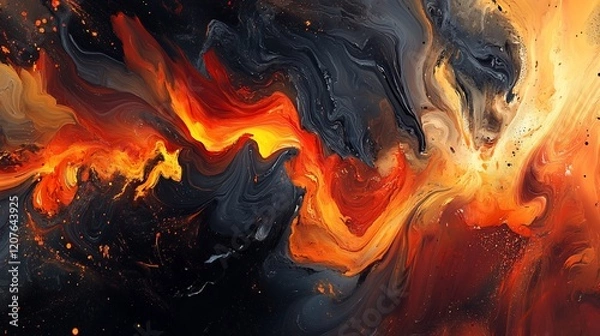 Fototapeta Abstract Fire and Darkness: A Fluid Acrylic Painting of Intense Colors and Swirling Forms