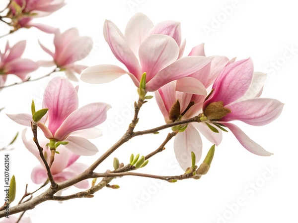 Fototapeta A photo featuring a branch of pink flowered magnolia