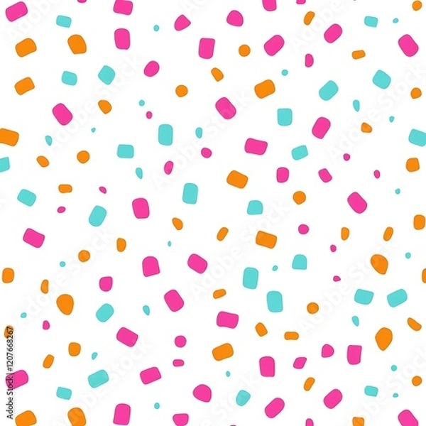 Fototapeta Playful Confetti-Inspired Abstract Seamless Pattern. Vibrant Pink, Orange, and Blue Elements