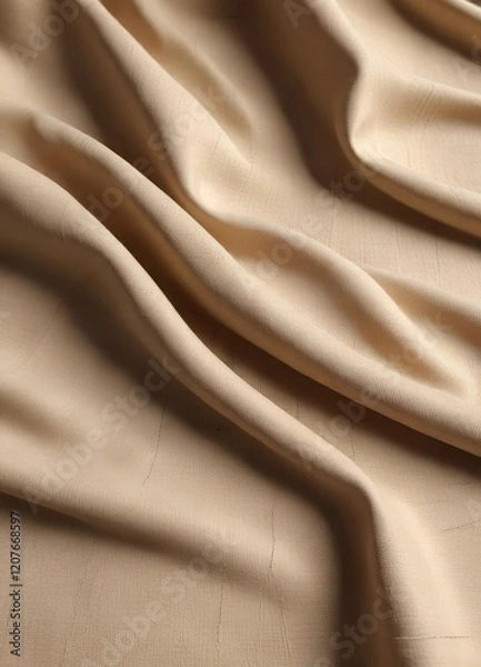 Fototapeta Beige linen fabric with intricate stitching and natural fibers, linen, natural fiber