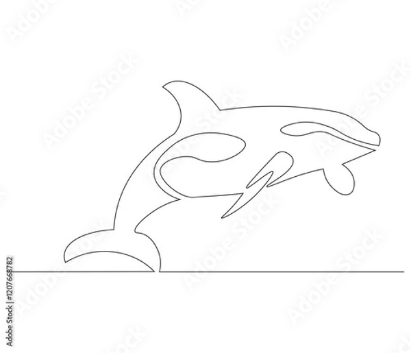 Obraz Continuous one line drawing of orca whale. Single line drawing illustration of whale killer fish. Logo,symbols and design style Concept vector art. Doodle line illustration.
