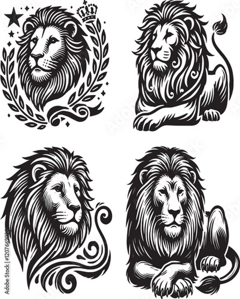 Obraz lion, loin vector set,  loin silhouette, loin silhouette set
