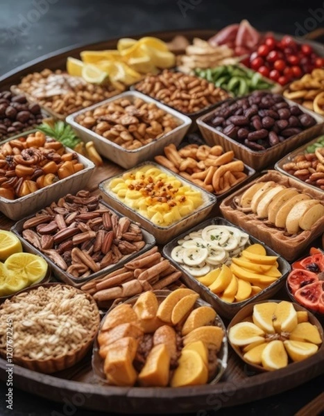 Fototapeta Bandeja de setas con diferentes tipos de setas variadas , colorido, plato