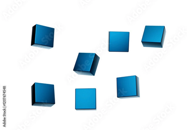 Fototapeta Floating Blue Shiny Cube 3D Illustration On White Background