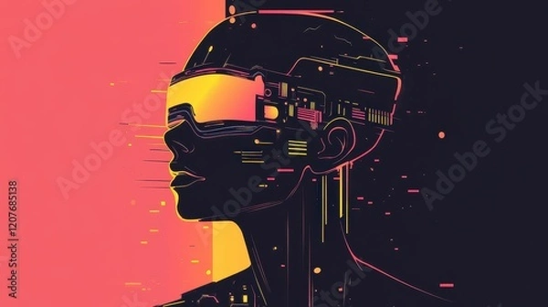 Fototapeta Cyber in flat design front view cyberpunk theme animation colored pastel 