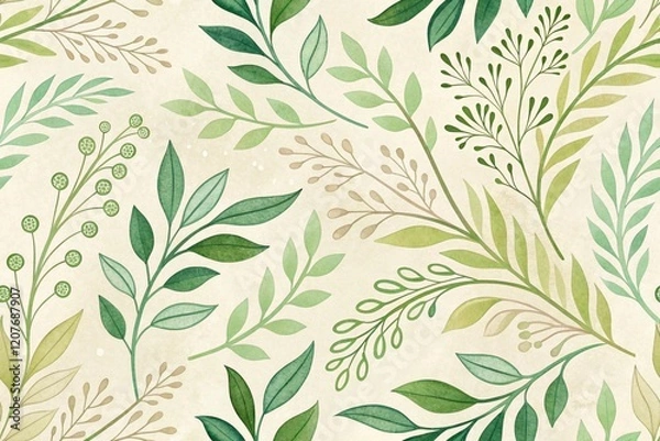 Fototapeta seamless, abstract, organic shapes, intricate patterns, green, beige, vibrant mood, fresh design, soft lines, off-white, watercolor texture, textile printing, light beige background, artistic design, 