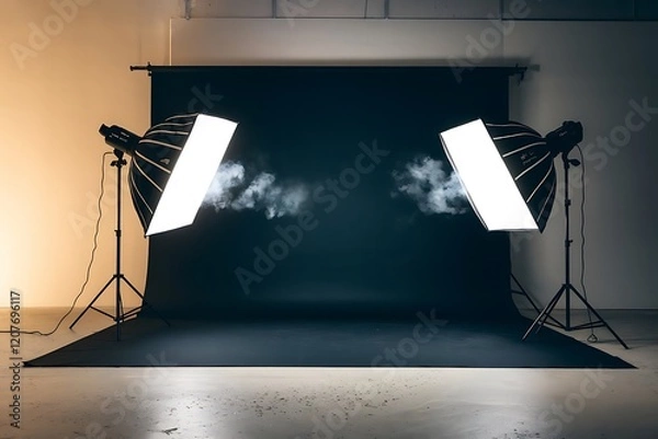 Fototapeta Professional Photography Studio Background with Softbox Lighting and Smoky Backdrop