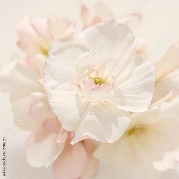 Fototapeta Artistic close-up of white musk mallow flower in gentle watercolor tones, painting, flower, bloom